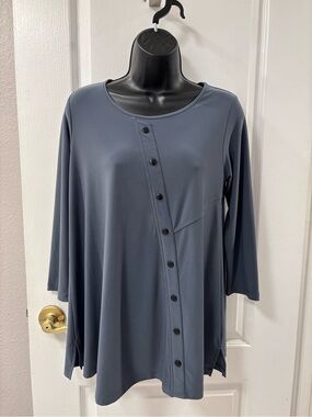 Sun Kim Gray Tunic Lagenlook Loose Flowy Stretch size XS